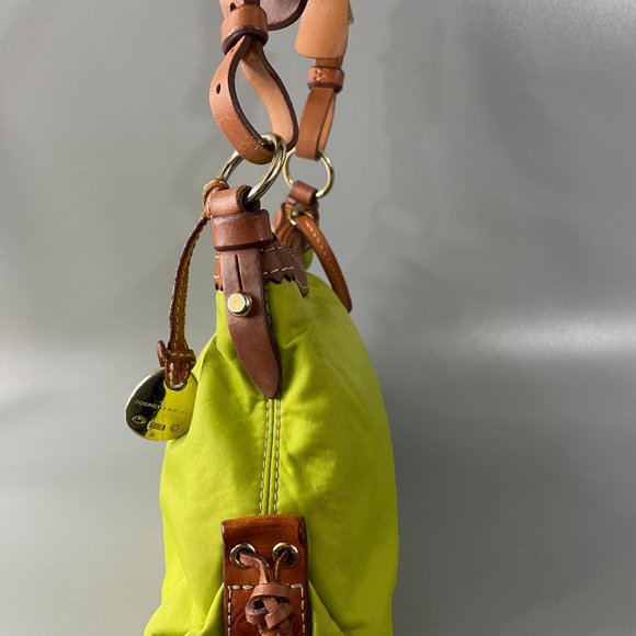 Dooney & Burke Green Nylon Brown Leather Trim/Strap Hobo Shoulder Bag - Picture 3 of 15